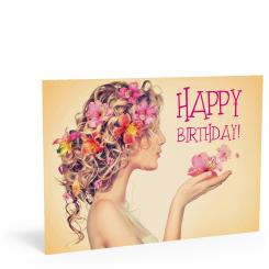 Geburtstags-Postkarte "Blumenhaare" 