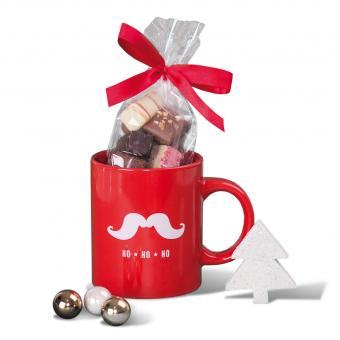 Tasse rot, "ho - ho - ho", mit Pralinen 